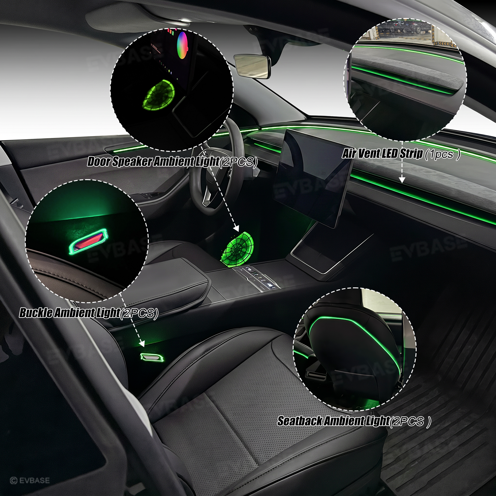 Model 3 Highland Interior Ambient Lighting Kit RGB LED Light Strips Neon Lights with Factory Screen Control