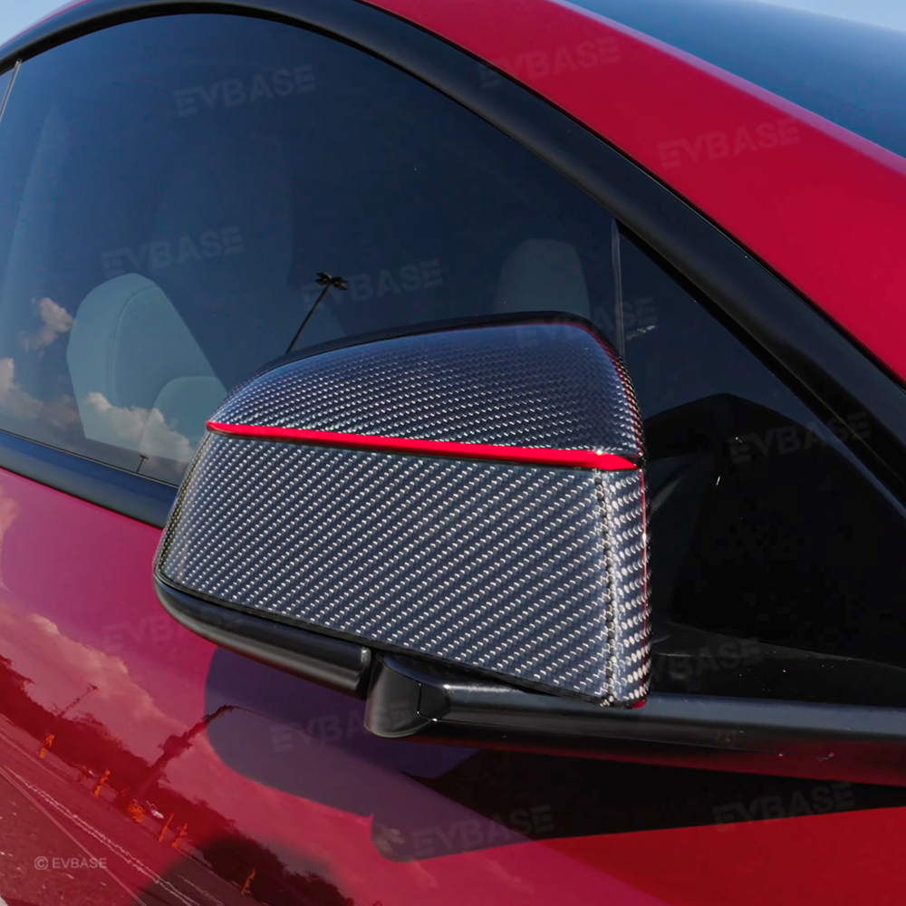 Model Y Juniper Real Carbon Fiber Rear Spoiler Wing & Side Mirror Covers & T-E-S-L-A Lettering Tailgate Emblem Decal