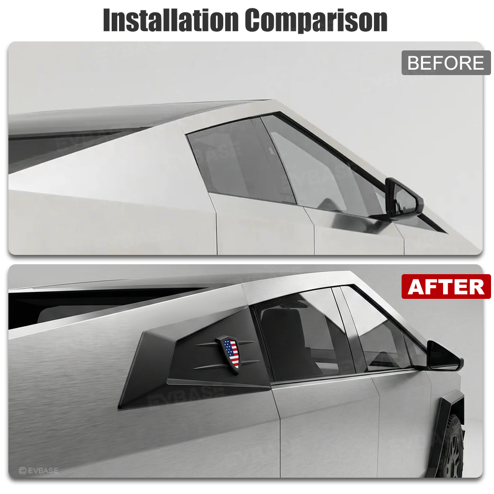 Cybertruck C-Pillar Louver Covers Rear Side Window Futuristic Tactical Overlay ABS Exterior Trim