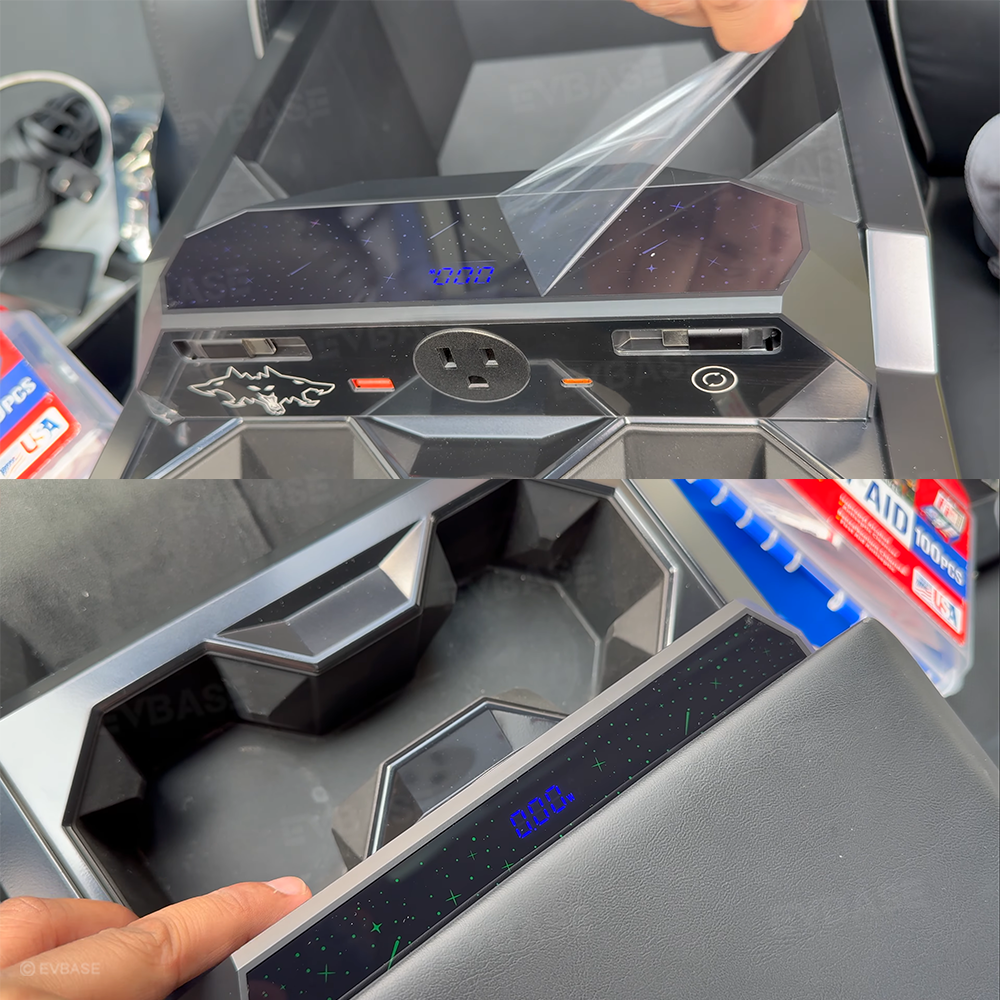 Cybertruck Center Console Multi-Port USB Charging Hub 2.0 with Retractable Cables & 110V AC Outlet (30W PD/QC3.0 Fast Phone Charge)