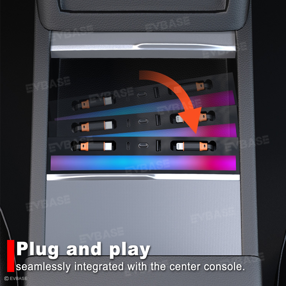 RGB USB Hub Adapter With Ambient Light for Tesla Model Y Juniper/3 Highland Center Console Multiport