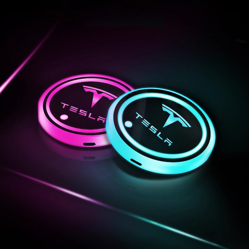 Tesla Cup Holder Lights Mats for Model 3 Y LED 7 Colors Luminous Cup Mats