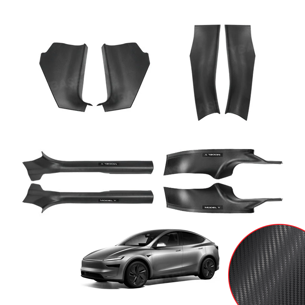 Model Y Juniper/ 3 Highland Door Sill Protector ABS Full Coverage Kick Panel Carpet Protection Cover-Hydro Carbon Fiber Coated