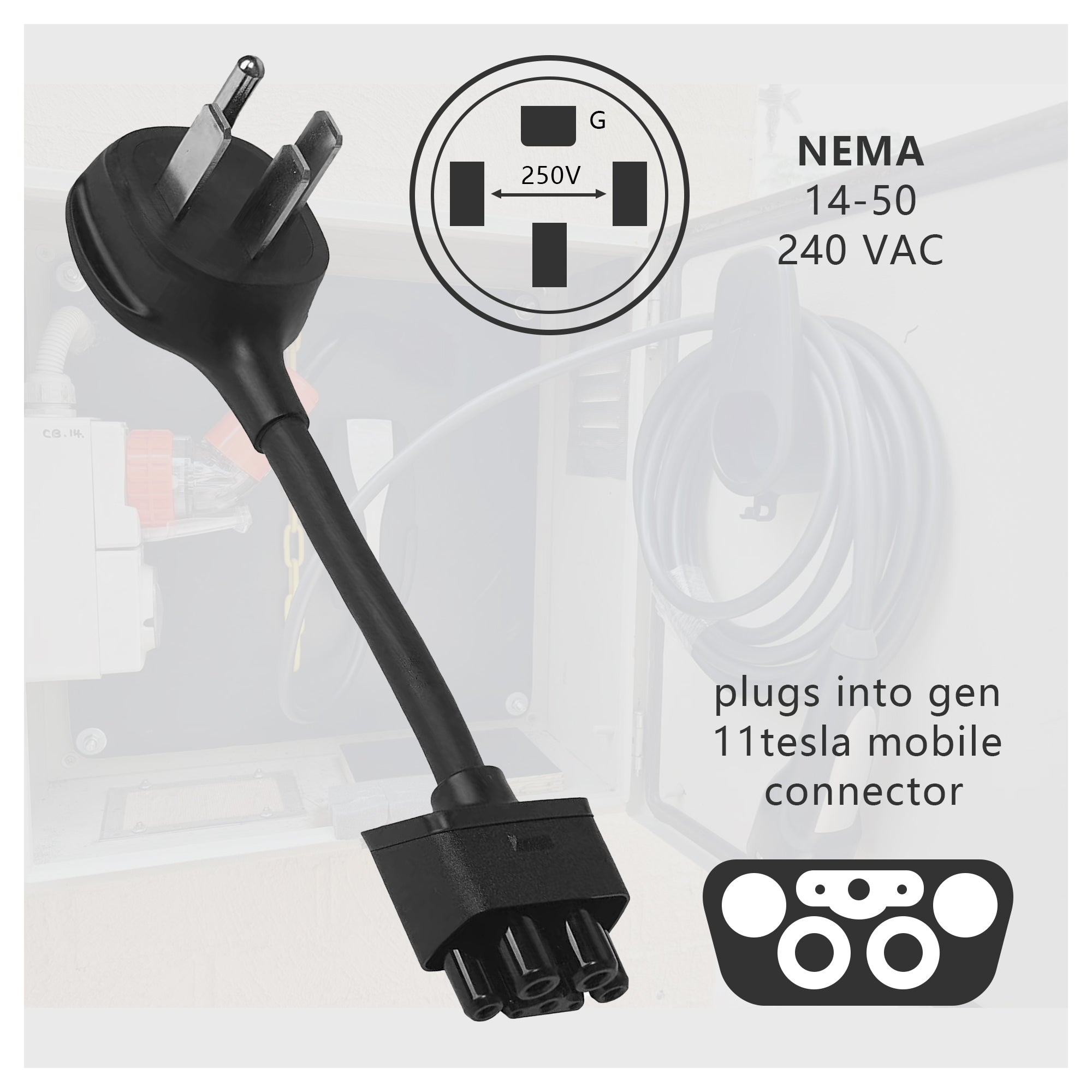 Gen 2 NEMA 14-50 Adapter for Tesla Mobile Portable Charger NEMA 14-50 240V Outlet