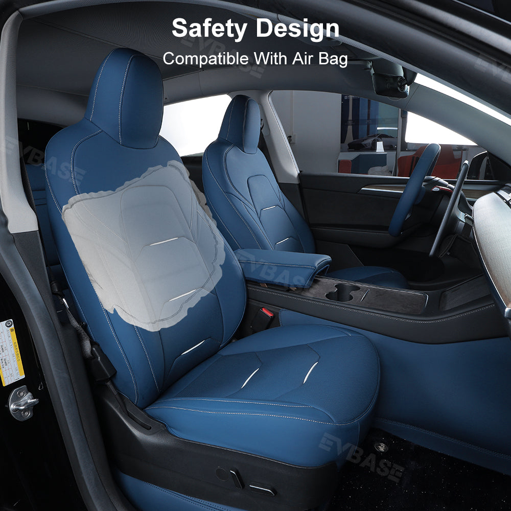 Model 3 Seat Covers NAPPA Leather All-Inclusive Breathable Seat Protector All Set Teal Blue For Tesla