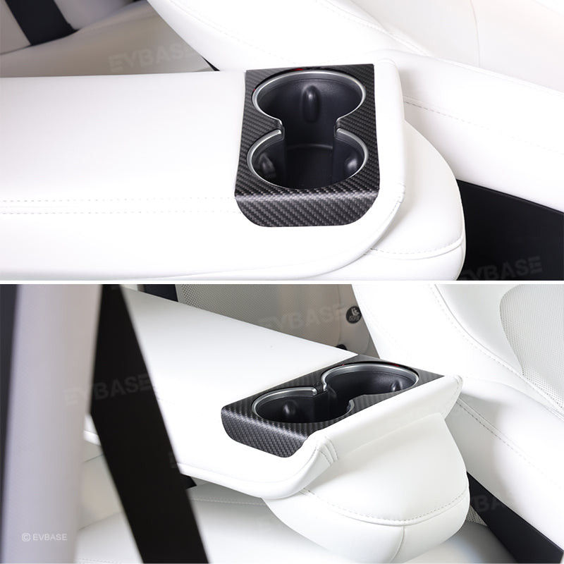 Model Y Juniper Cup Holder Trim Rear Armrest Real Carbon Fiber Cover Center Console Overlay Panel for Tesla