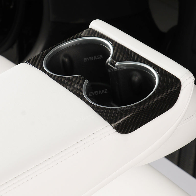Model Y Juniper Cup Holder Trim Rear Armrest Real Carbon Fiber Cover Center Console Overlay Panel for Tesla