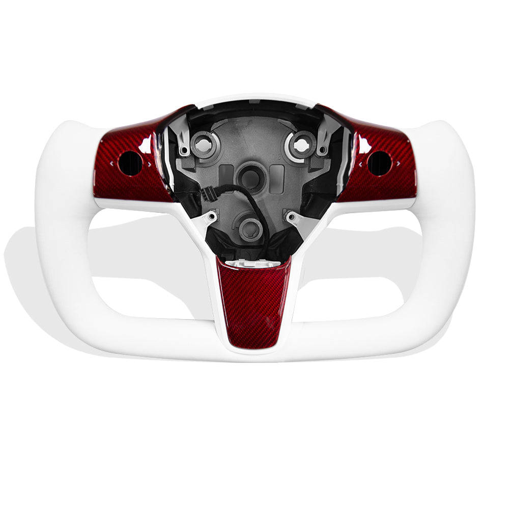 New Model 3 Y Red Carbon Fiber Yoke Steering Wheel for Tesla