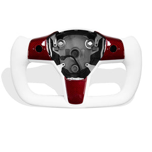 New EVBASE Tesla Model 3 Y Red Carbon Fiber Yoke Steering Wheel