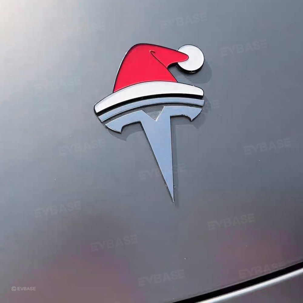 Christmas Holiday Car Decor Headrest Hat LED Christmas Wreath Lighted Snowman Plush Figurines 3D Xmas Emblem Stickers for Tesla