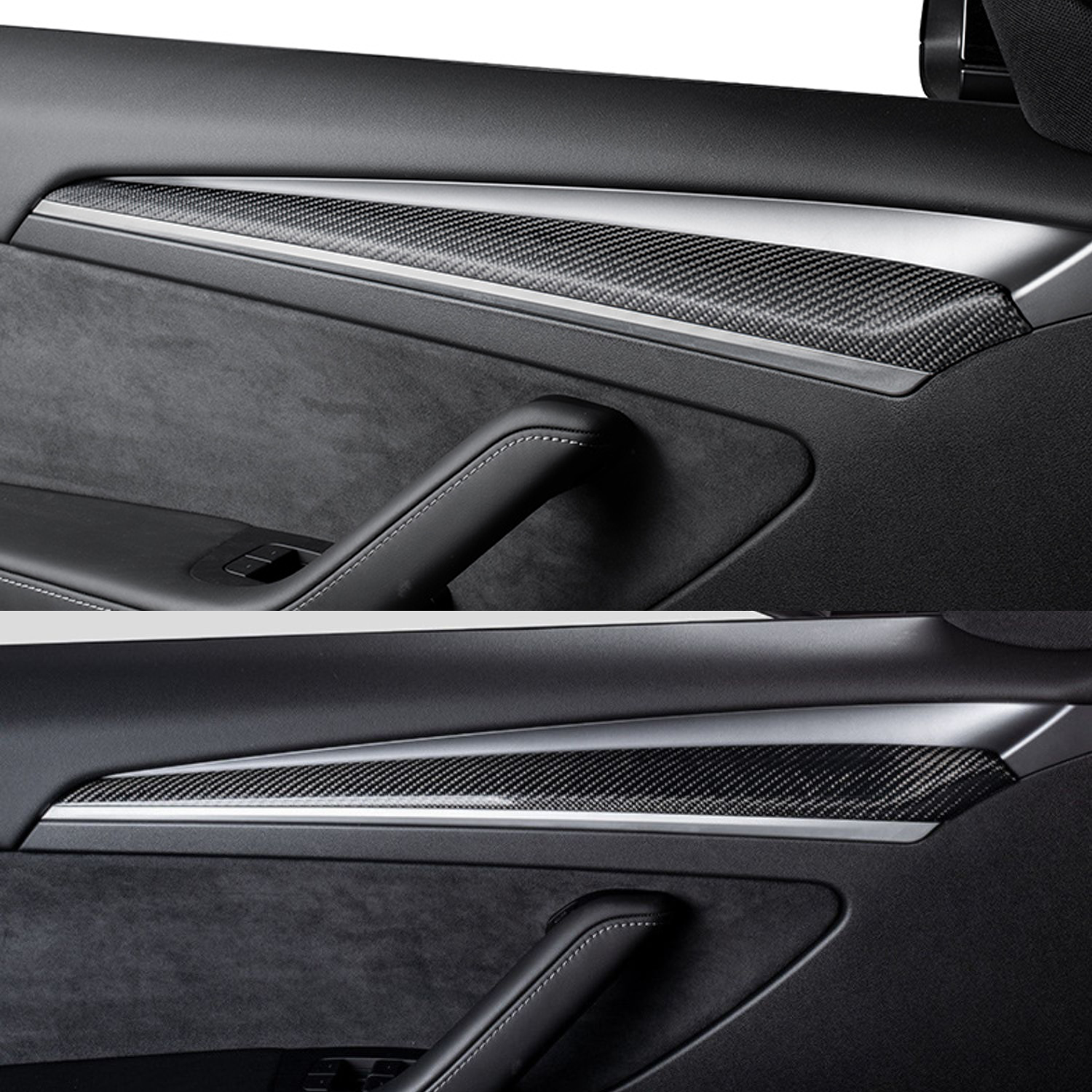 Model 3 Y Front Door Trim Cover for Tesla Real Carbon Fiber Glossy Interior Accessories