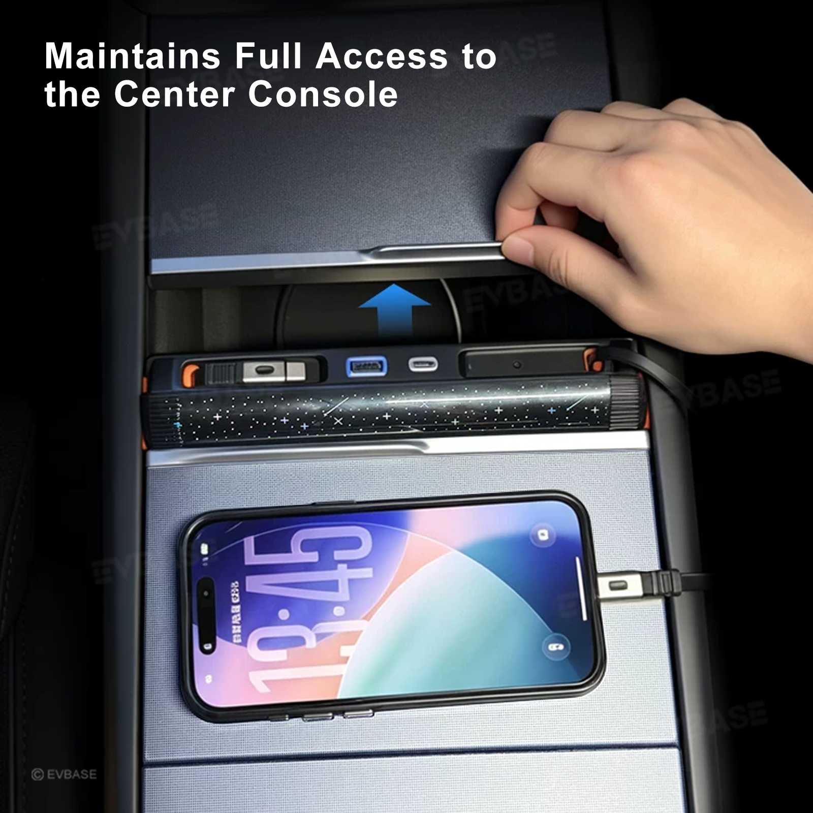 Model Y Juniper/ 3 Highland Center Console Multiport USB Hub Adapter with Starlight Ambient Lighting & Fast Charging Retractable Cables