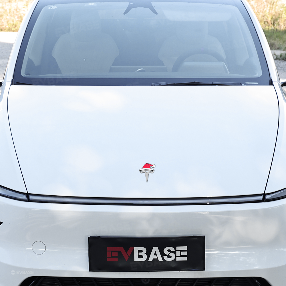 3D Christmas Santa Hat Overlay Holiday Decor Waterproof Stickers for Tesla Emblem