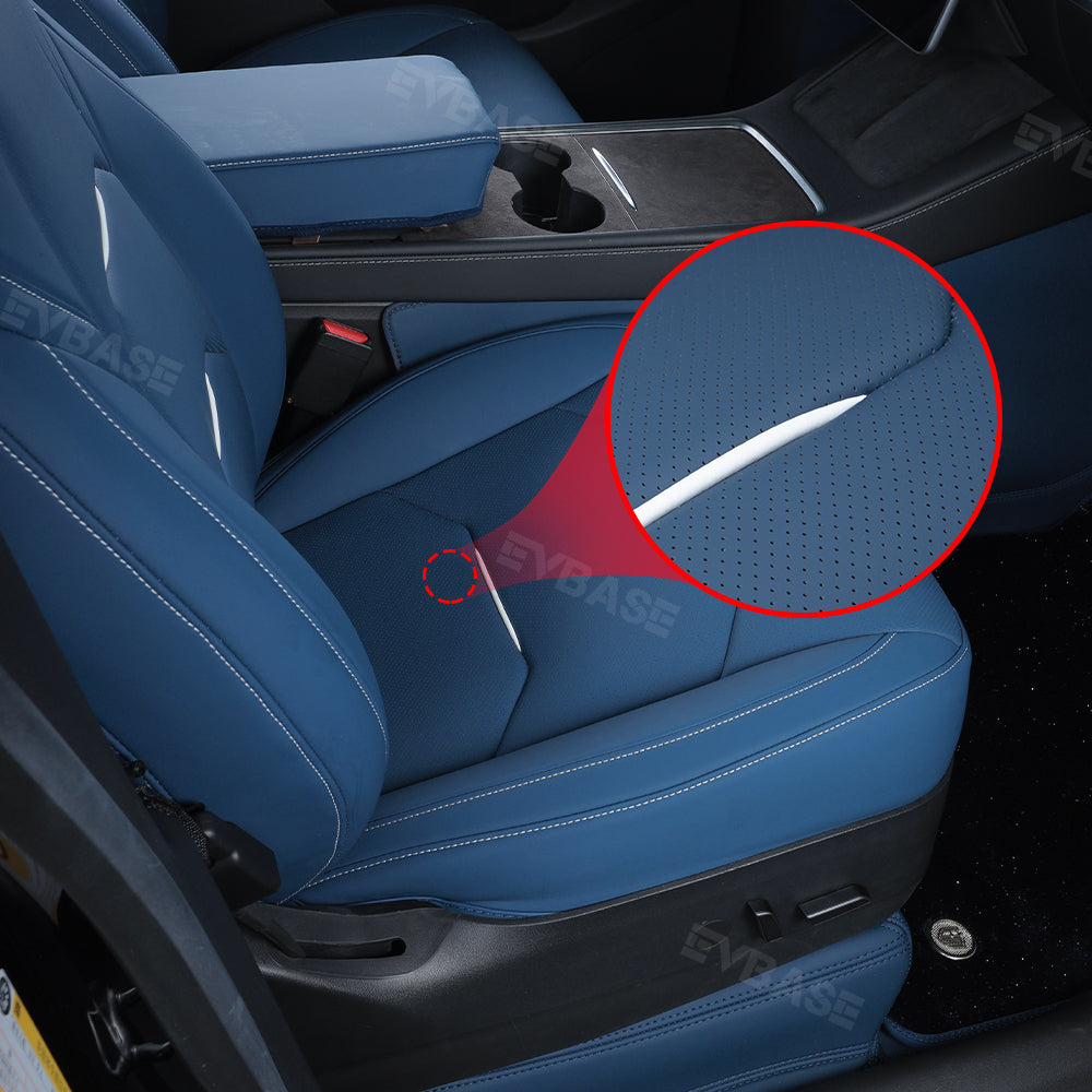 Model 3 Seat Covers NAPPA Leather All-Inclusive Breathable Seat Protector All Set Teal Blue For Tesla