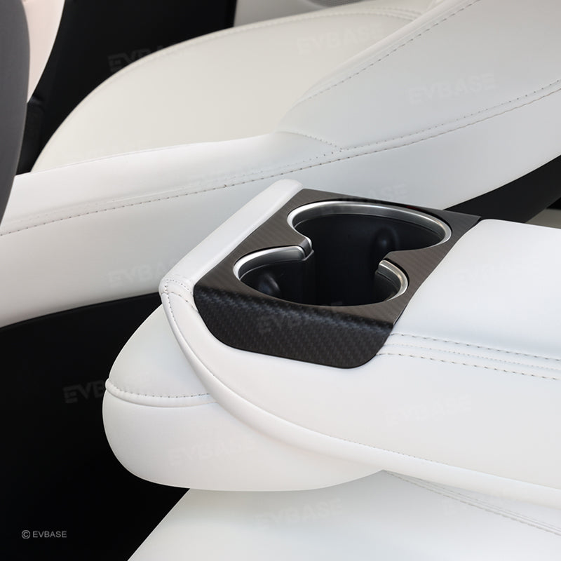 Model Y Juniper Cup Holder Trim Rear Armrest Real Carbon Fiber Cover Center Console Overlay Panel for Tesla