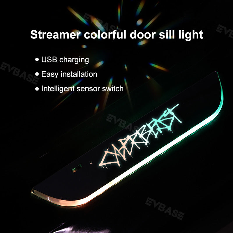 Cybertruck Illuminated Door Sill Protectors With Cyberbeast Graffiti Logo Welcome Pedal Plates LED Lights for Tesla