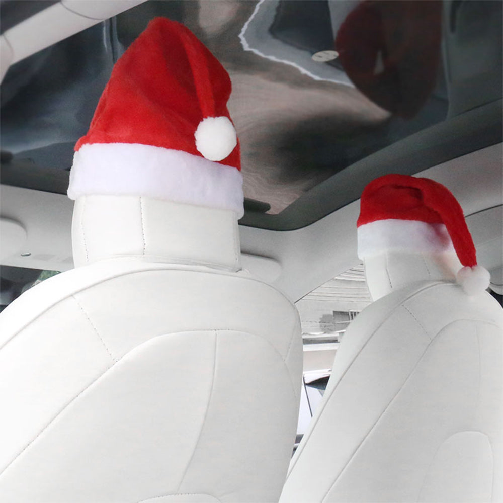 Tesla Seats Christmas Hat Headrest Model 3/Y/X/S Red Christmas Hat for Tesla Seats with 2 Hats