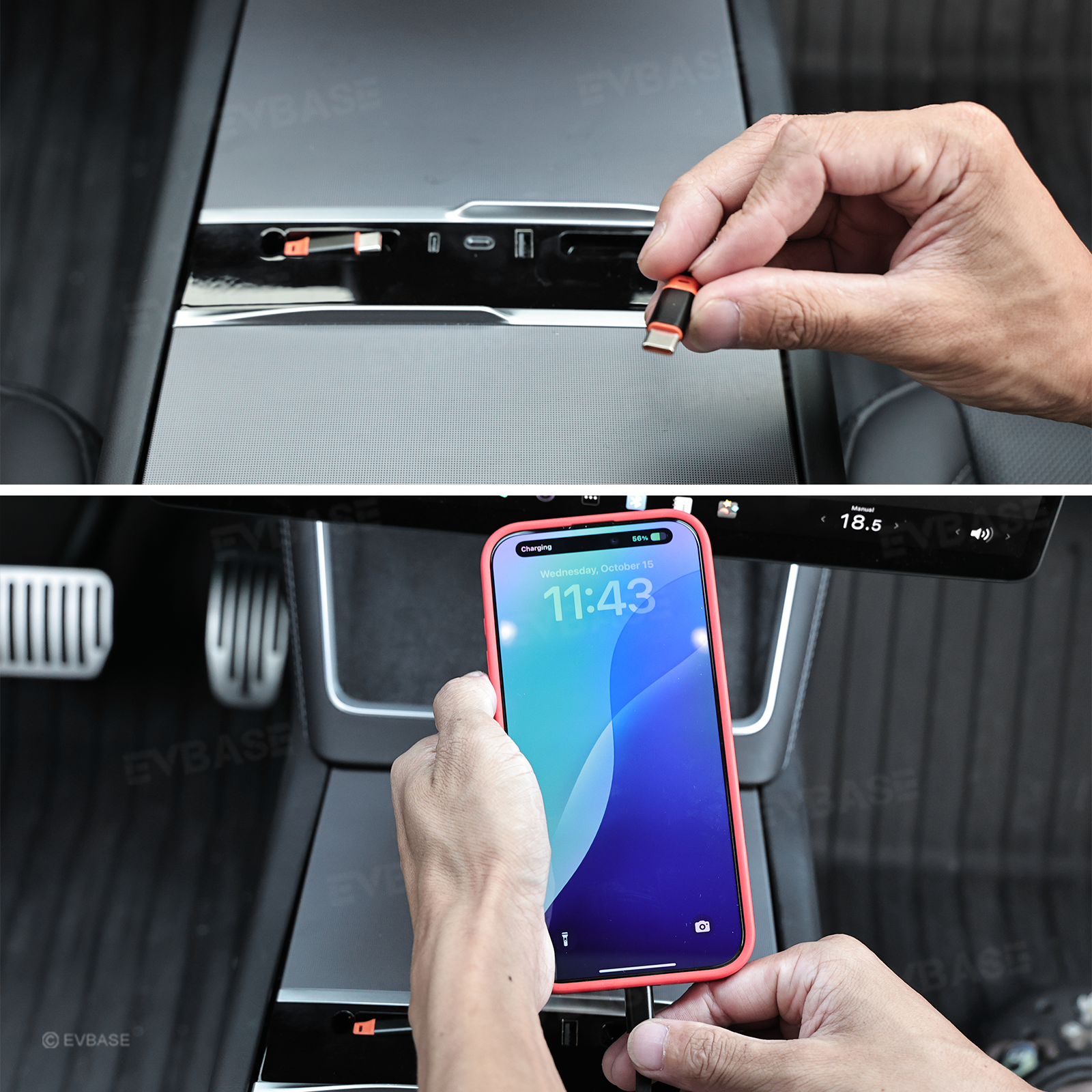 RGB USB Hub Adapter With Ambient Light for Tesla Model Y Juniper/ 3 Highland Center Console Multiport Hub Adapter