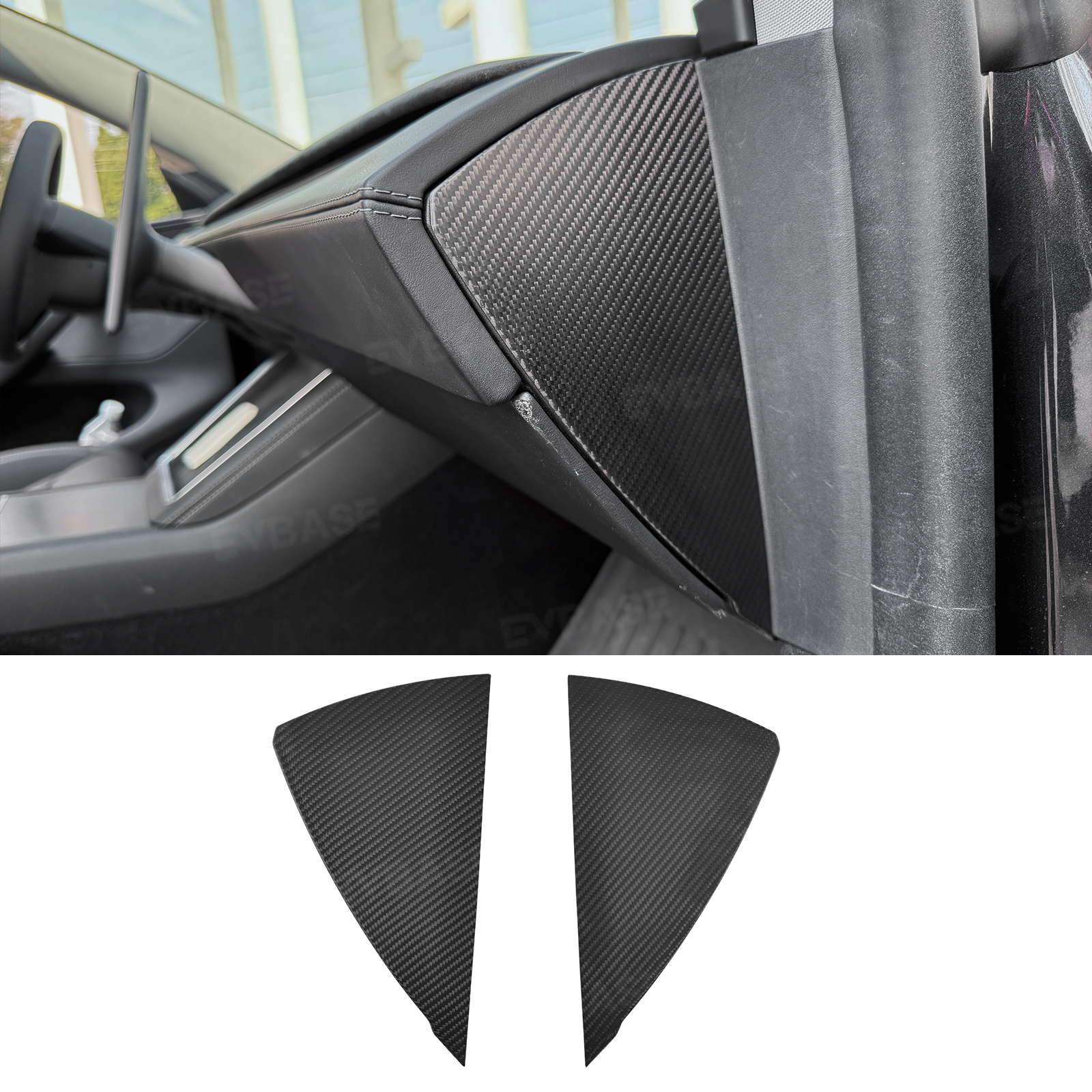 Model Y Juniper Dashboard Side Panel Trim Cover Real Carbon Fiber Front Door Slot Overlay