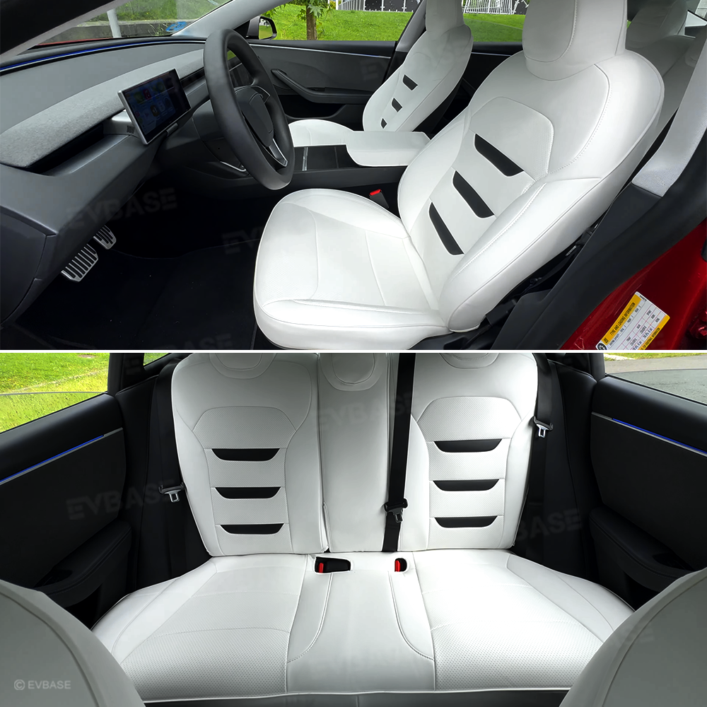 EVBASE Tesla Seat Covers For Model Y/Y Juniper/3 Highland Leather Seat Protector 3-lined Insignia Design