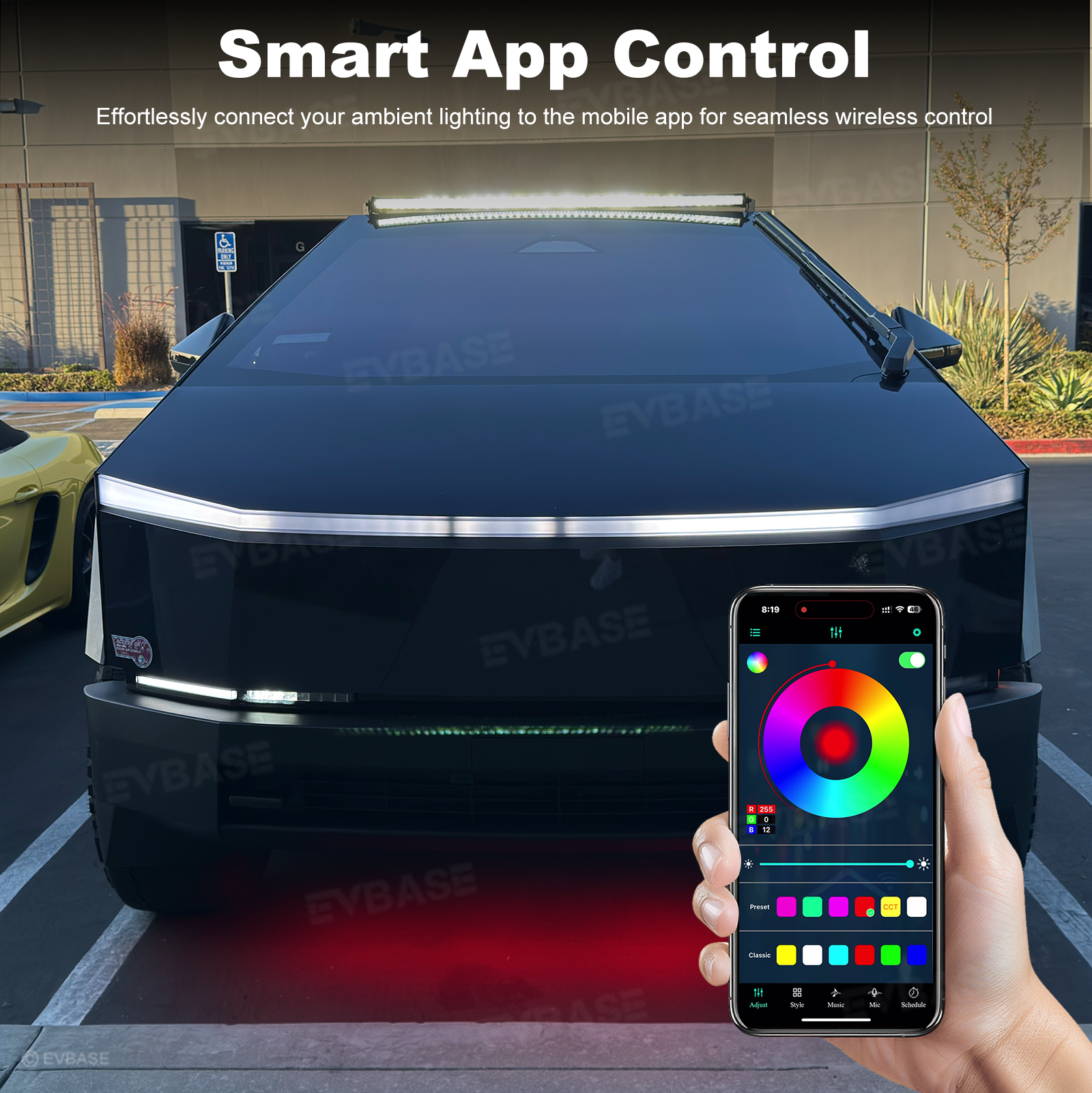 Cybertruck RGB Underglow LED Light Kit Underbody Ambient Lighting with No-Cutting-Required Wiring Adapter