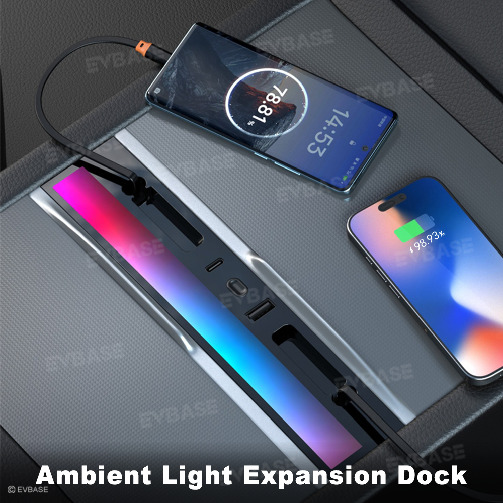 Model Y Juniper Ambient USB Hub & Rear Vent Expansion with Fast-Charge Cables & Strongest Magnet Phone Mount