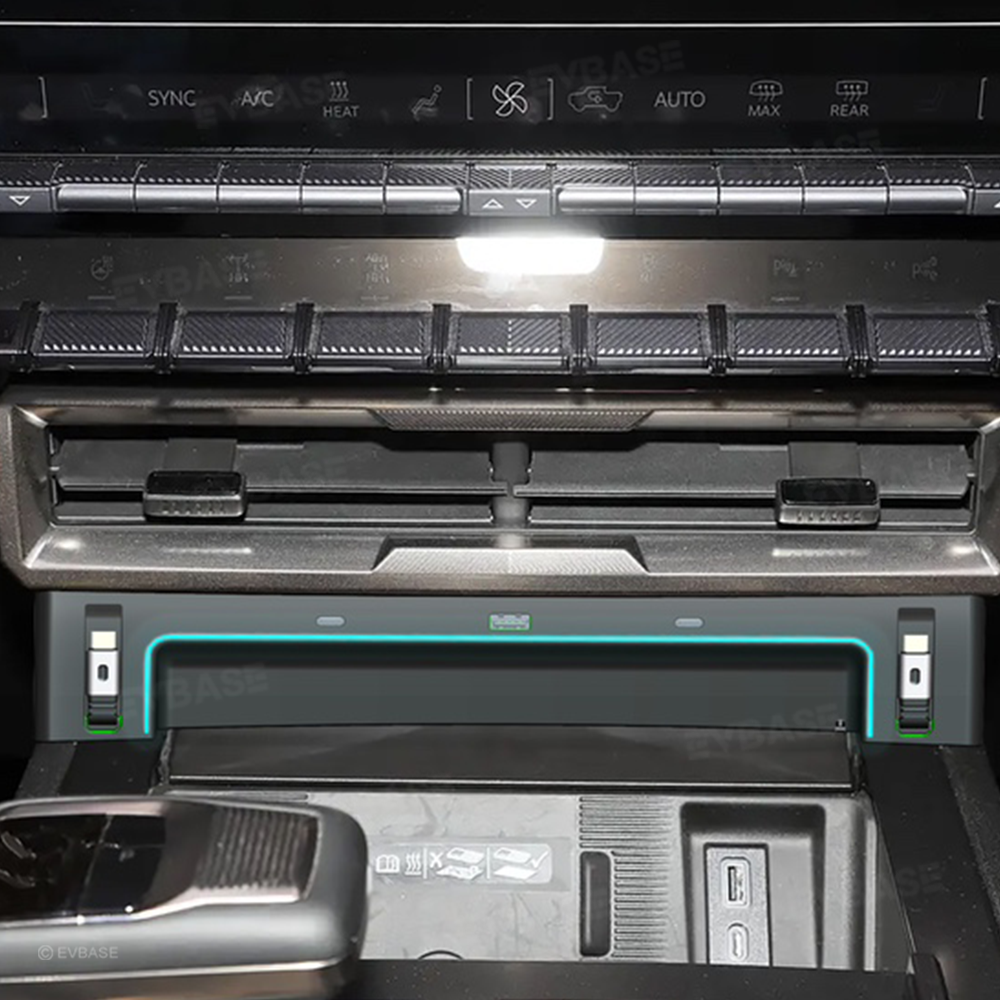 Hummer EV USB Hub Center Console Adapter Docking Station with Retractable Charging Cables RGB LED Ambient Lighting