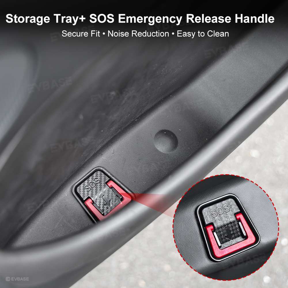 Model Y L Side Door Pocket Storage Organizer Tray with Rear Emergency Door Release Pull Handles