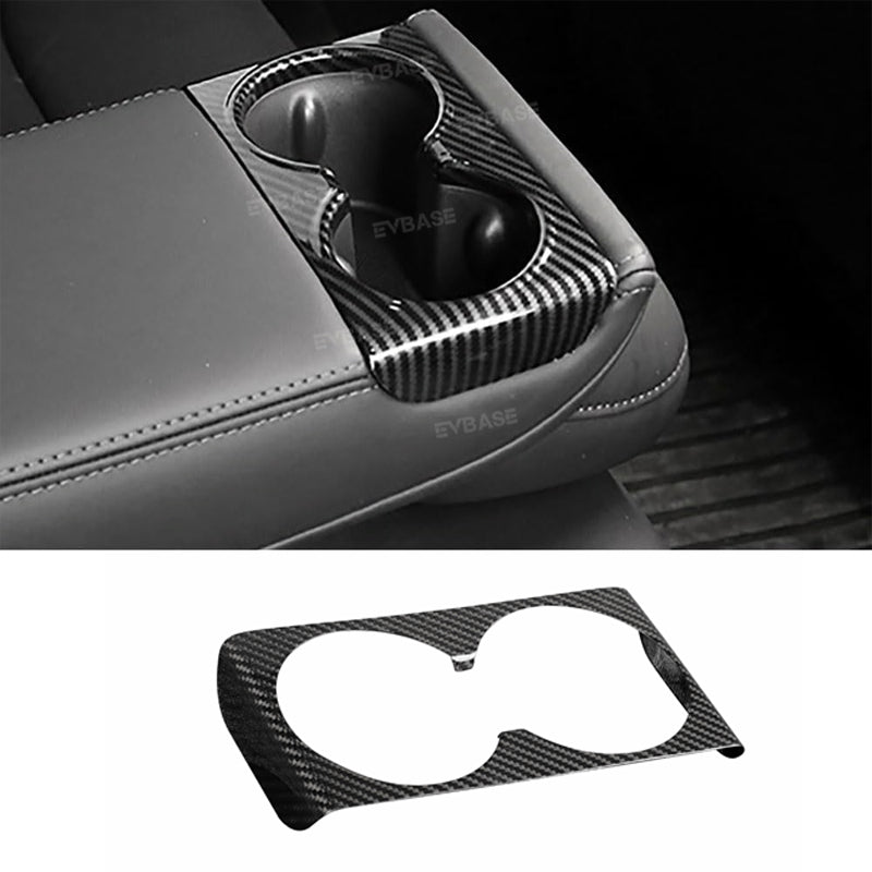 Model Y Juniper Cup Holder Trim Rear Armrest Real Carbon Fiber Cover Center Console Overlay Panel for Tesla