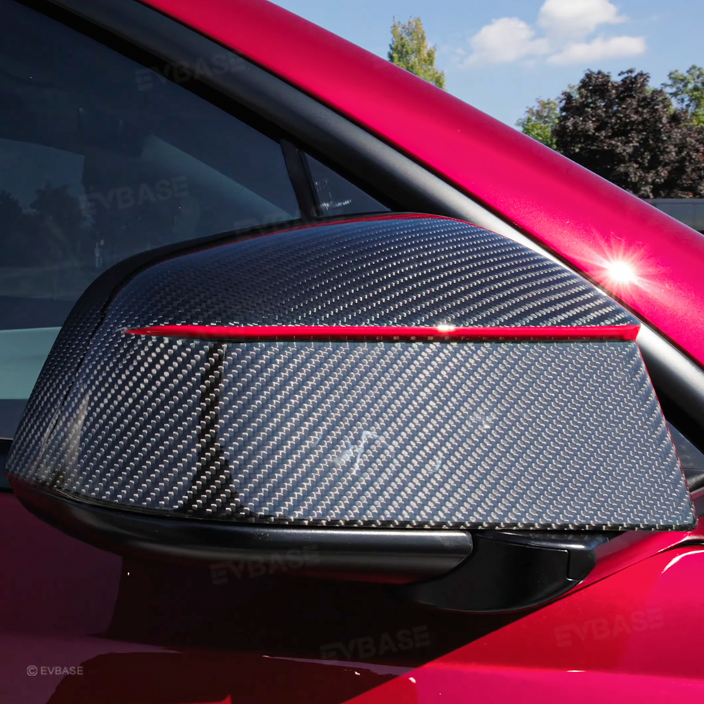 Model Y Juniper Real Carbon Fiber Rear Spoiler Wing & Side Mirror Covers & T-E-S-L-A Lettering Tailgate Emblem Decal