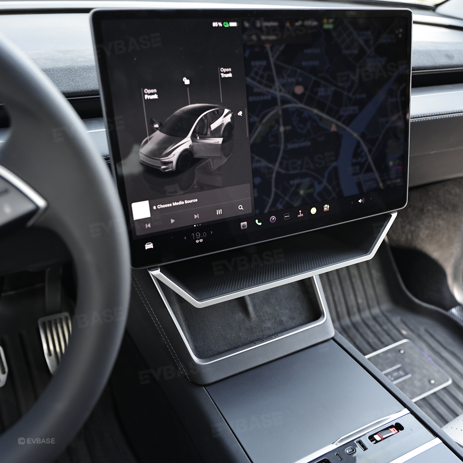 Model Y Juniper/ 3 Highland Under Screen Storage Organizer Cyberpunk Style Center Console Organizer Tray with Anti-Slip Silicone Pad