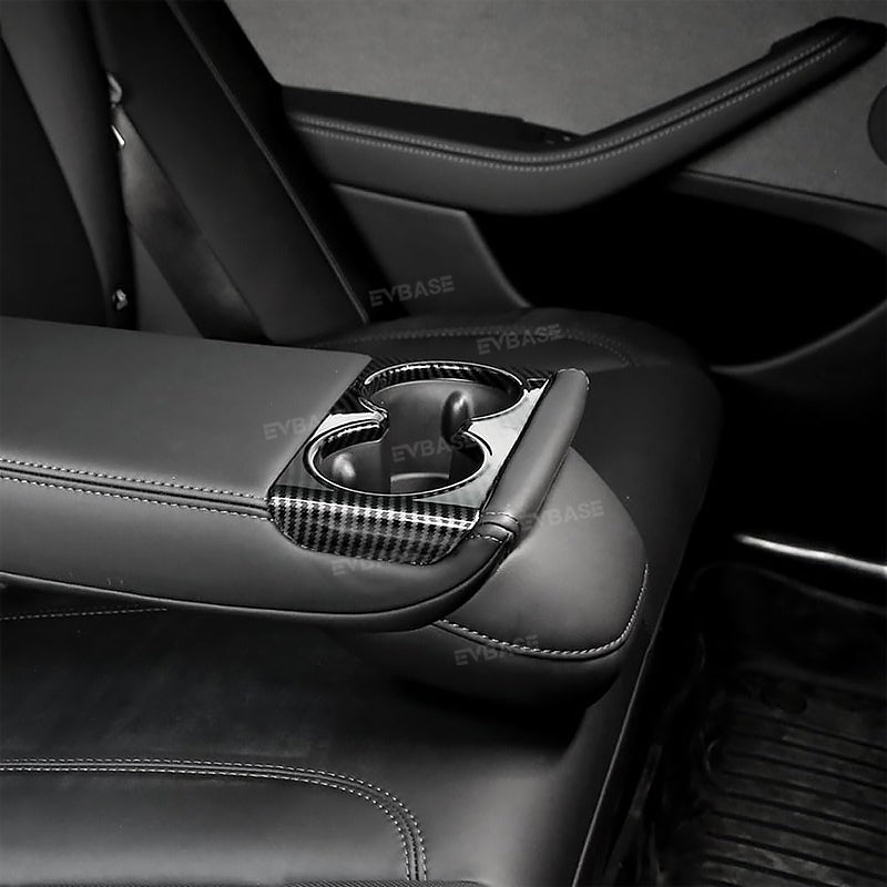 Model Y Juniper Cup Holder Trim Rear Armrest Real Carbon Fiber Cover Center Console Overlay Panel for Tesla