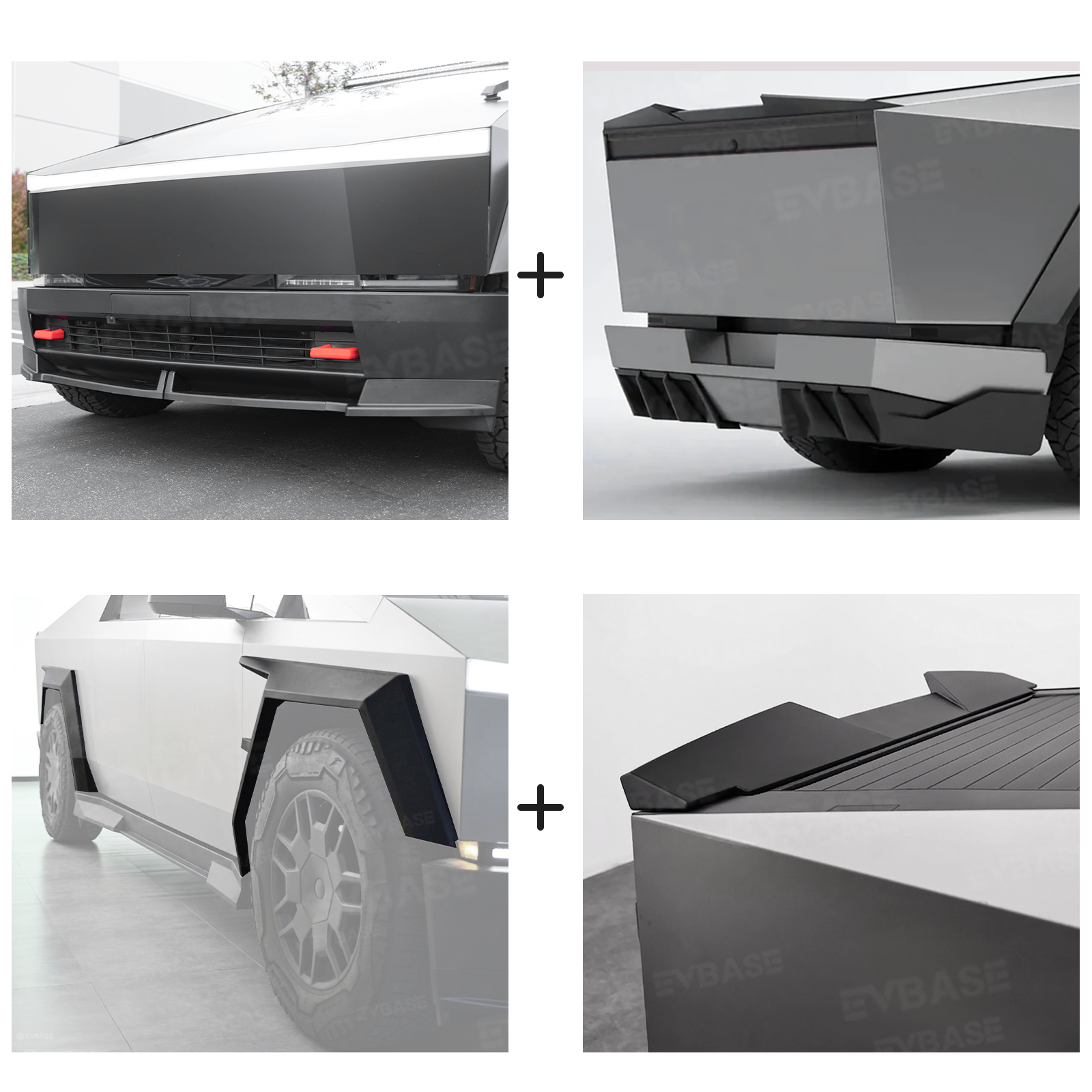 Cybertruck Body Kit Front Bumper Lip & Fender Flares Cover & Rear Diffuser & Rear Spoiler for Tesla