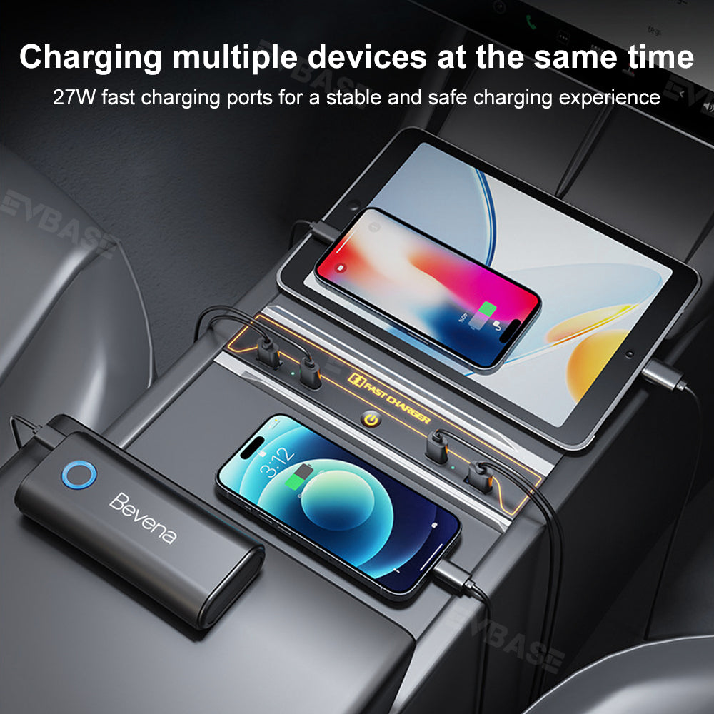 Model 3 Highland USB Hub Adapter Center Console Docking Station Fast Charger With Dynamic Ambient Light for Tesla