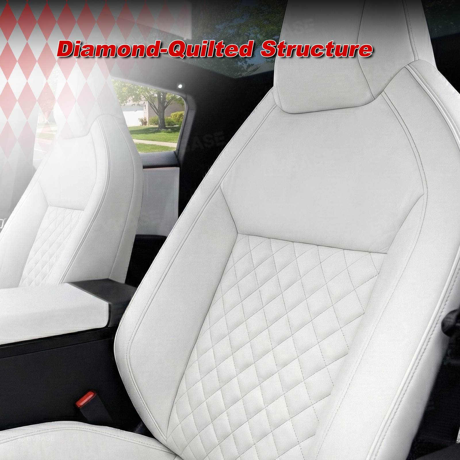 Cybertruck Seat Covers NAPPA Leather Custom Full Coverage Seat Protector Airbag Compatible with Diamond Quilted Design