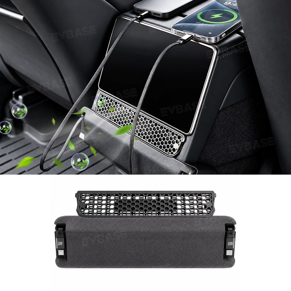 Model Y L Rear Air Vent Expansion Dock with Retractable Charging Cables & Aromatherapy & Air Vent Cover