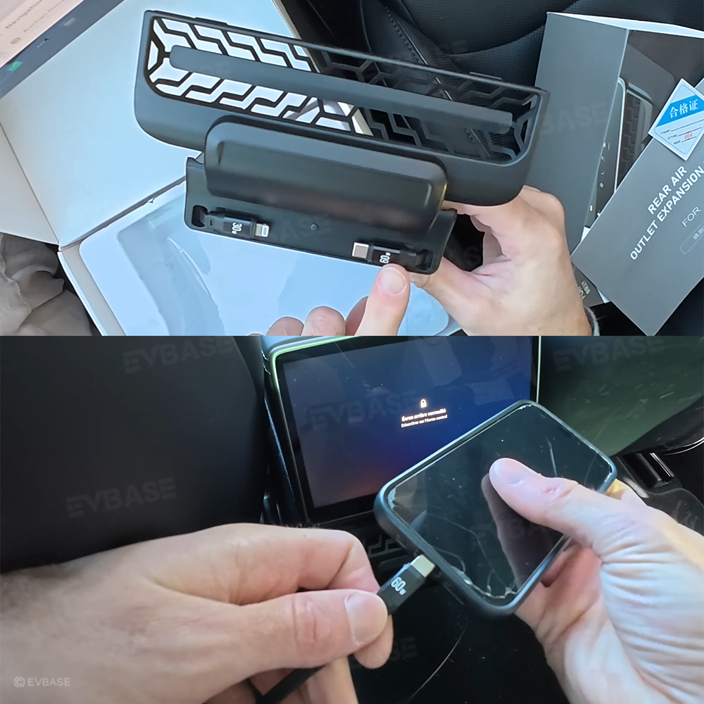 Model Y Juniper/ 3 Highland Rear Vent Expansion Dock with Retractable Fast Charging Cables Air Vent Cover for Tesla