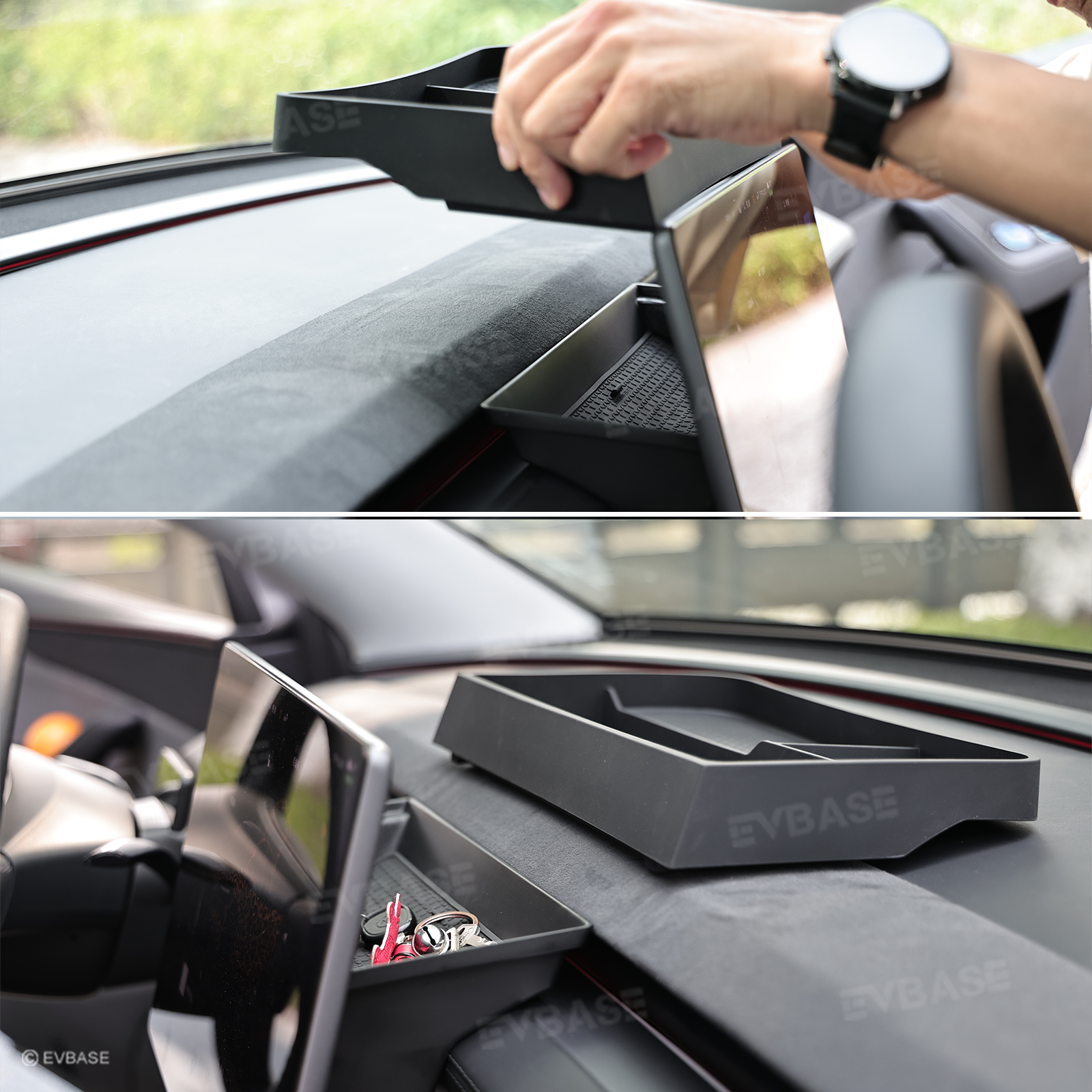 Model Y Juniper/ 3 Highland Dashboard Organizer Dual-Layer Behind-Screen Storage Tray with Non-Slip Design