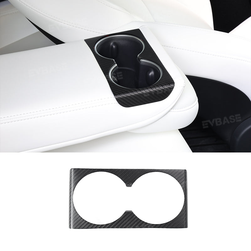 Model Y Juniper Cup Holder Trim Rear Armrest Real Carbon Fiber Cover Center Console Overlay Panel for Tesla