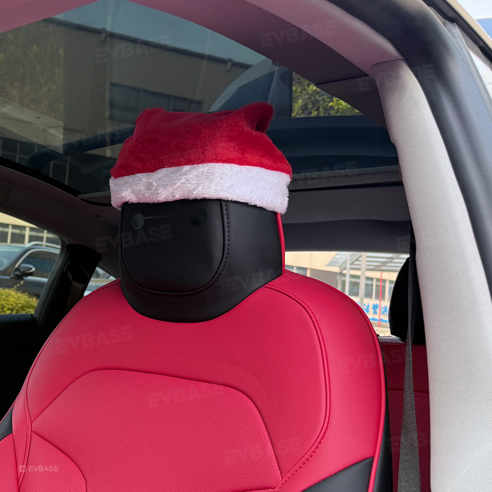 Red Christmas Hat Headrest for Tesla Model 3/Y/X/S Seats Festive Pair Included