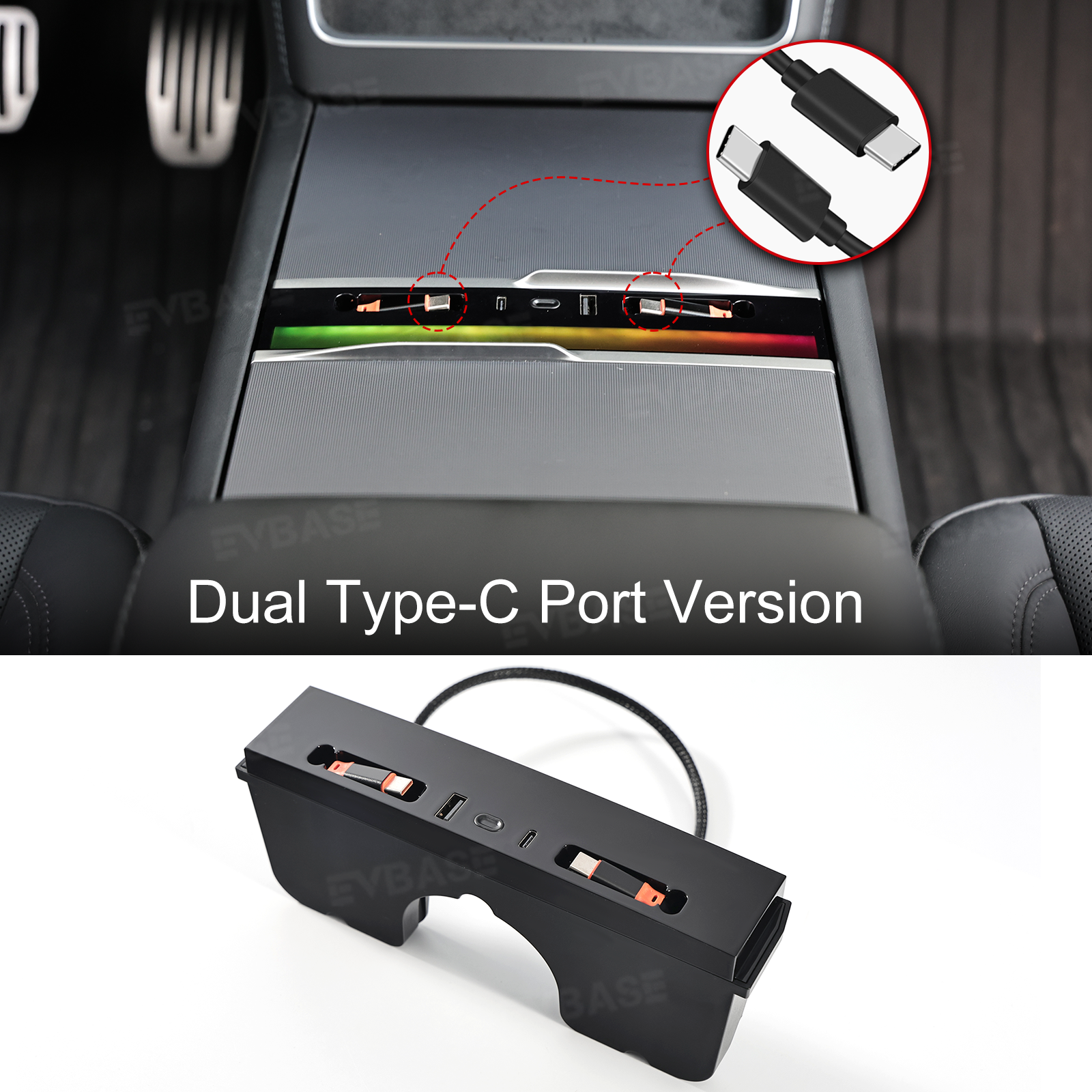 RGB USB Hub Adapter With Ambient Light for Tesla Model Y Juniper/ 3 Highland Center Console Multiport Hub Adapter