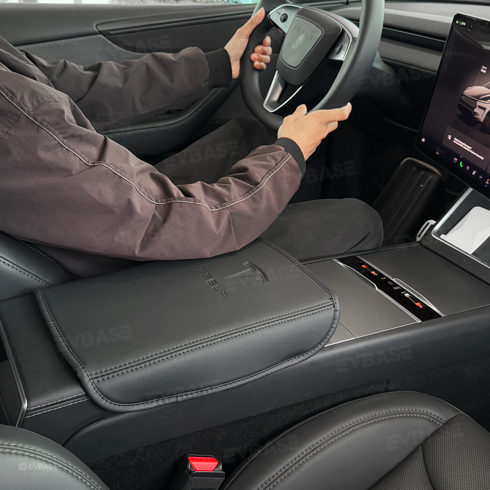 Model Y Juniper/ 3 Highland Armrest Cover PU Leather Center Console Armrest Box Cover with OEM-Style Embossed Logo for Tesla