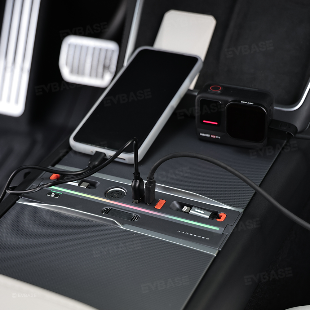 Model Y Juniper/ 3 Highland Center Console USB Hub Docking Station with Retractable Charging Cables & Aromatherapy & Ambient LED Lighting