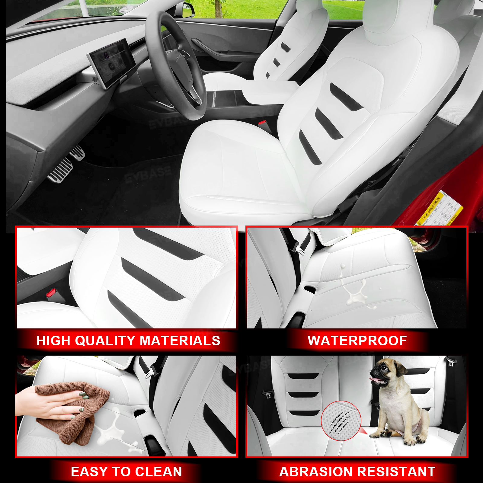 EVBASE Tesla Seat Covers For Model Y/Y Juniper/3 Highland Leather Seat Protector 3-lined Insignia Design