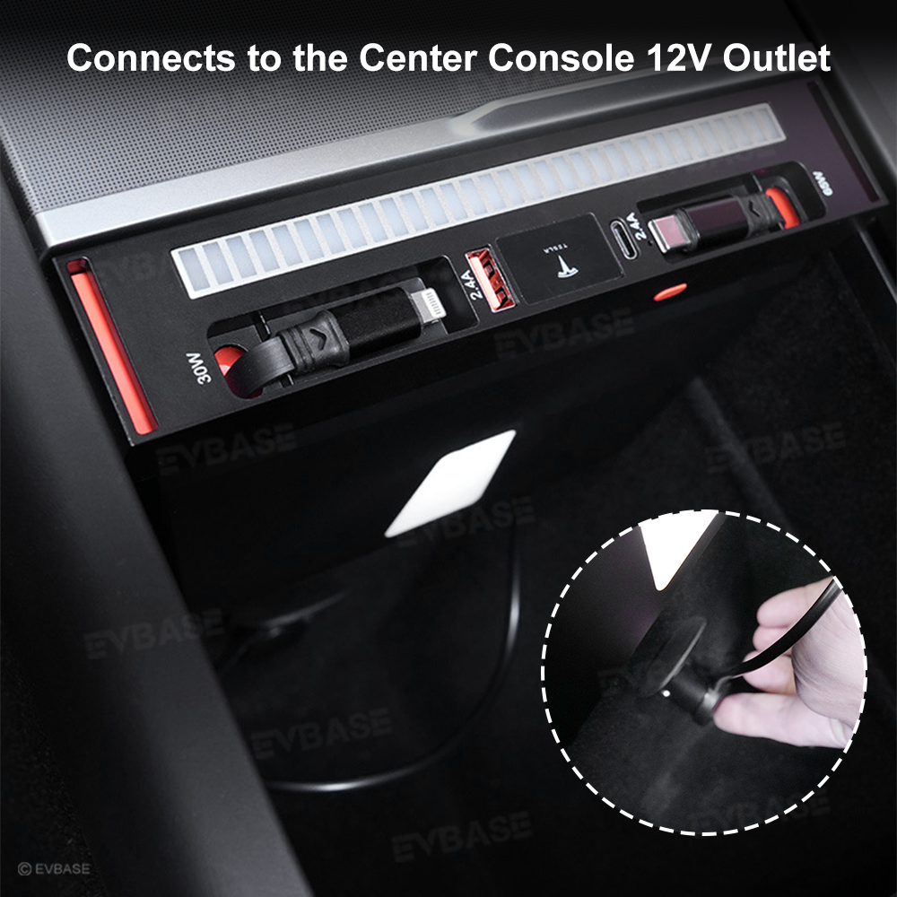 Model Y Juniper/ 3 Highland Center Console USB Hub Charging Docking Station RGB Ambient Lighting Music Sync with Retractable Charging Cables