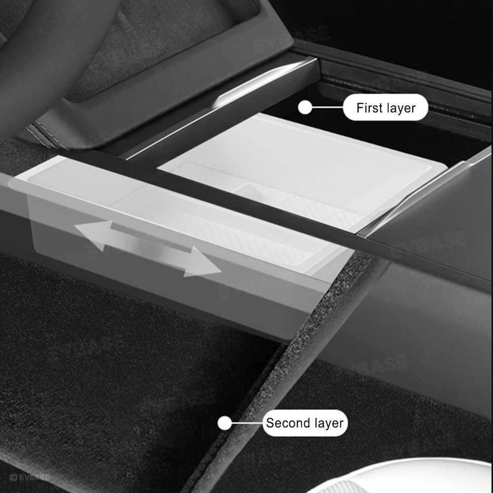 Tesla Center Console Organizer for Model Y Juniper& 3 Highland Double Layer Compartment Armrest Storage Box