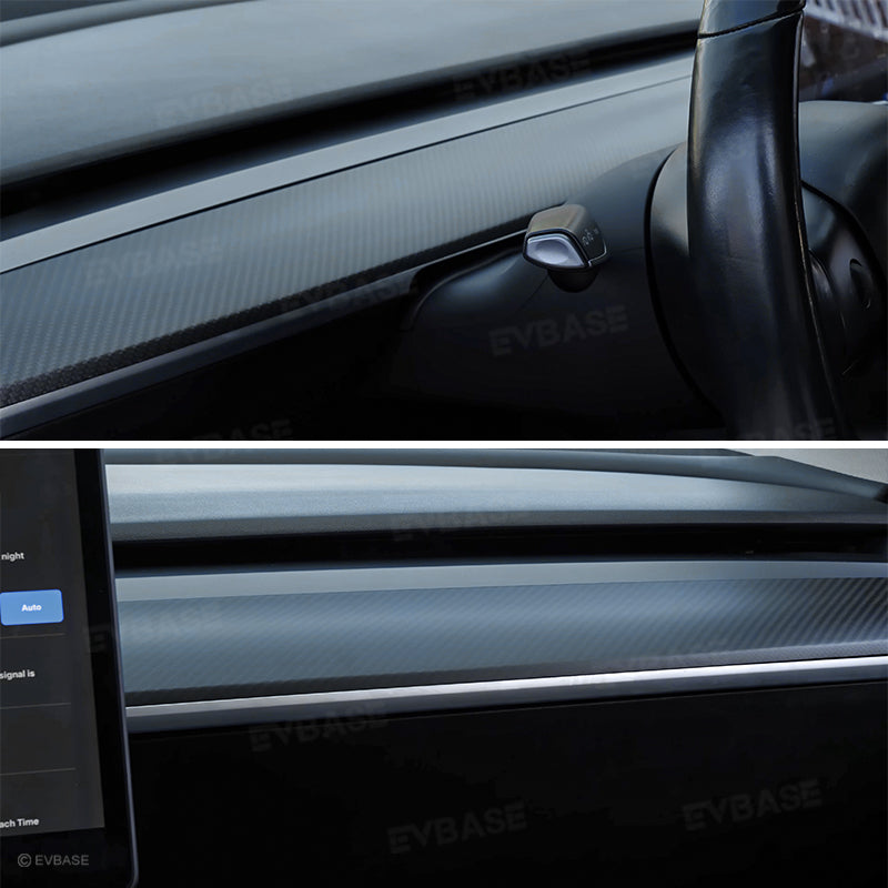 EVBASE Real Carbon Fiber Tesla Dashboard Front Door Cover Trim para el modelo 3 Y