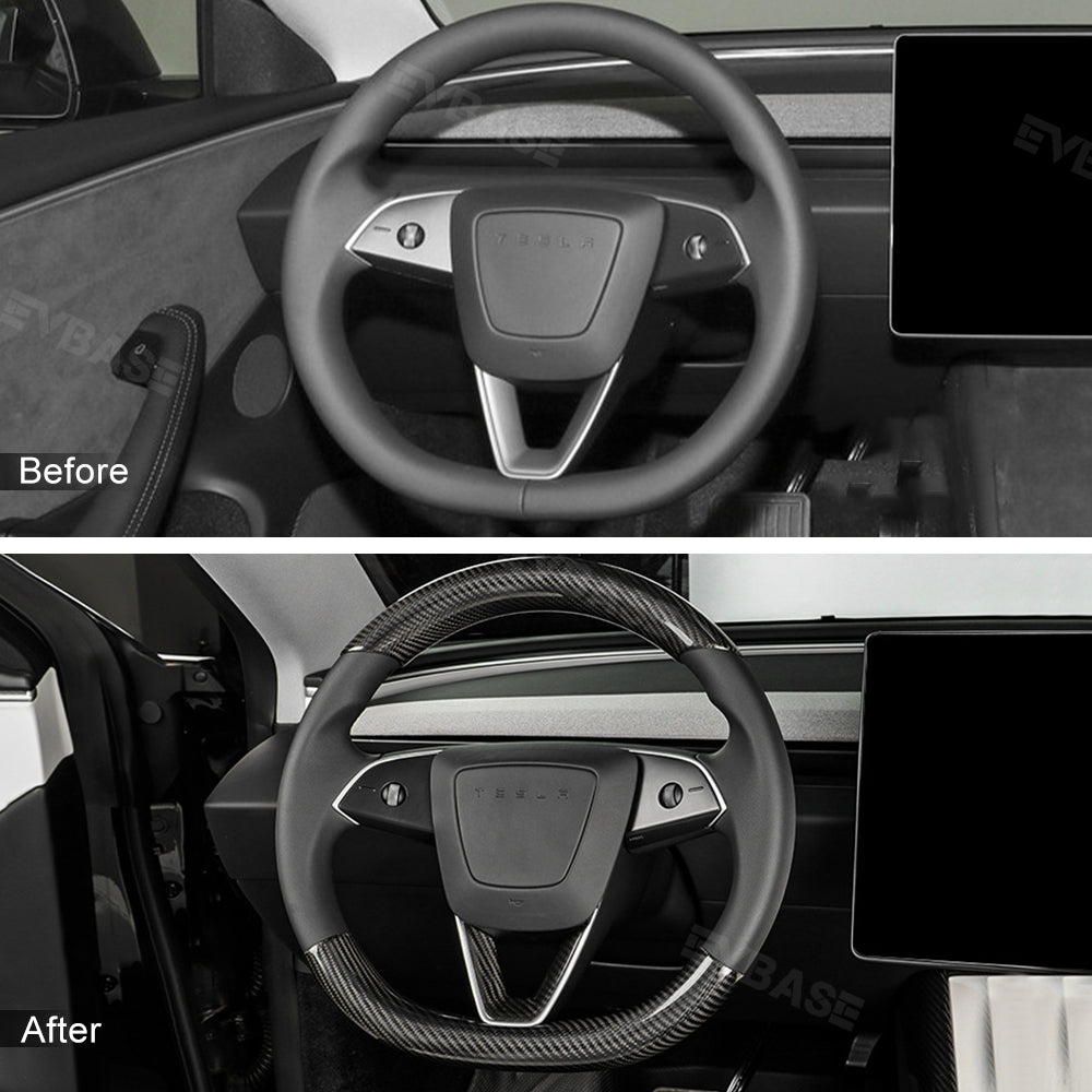 Model Y Juniper Steering Wheel Covers Real Carbon Fiber Grip Upper Lower Parts Overlay for Tesla
