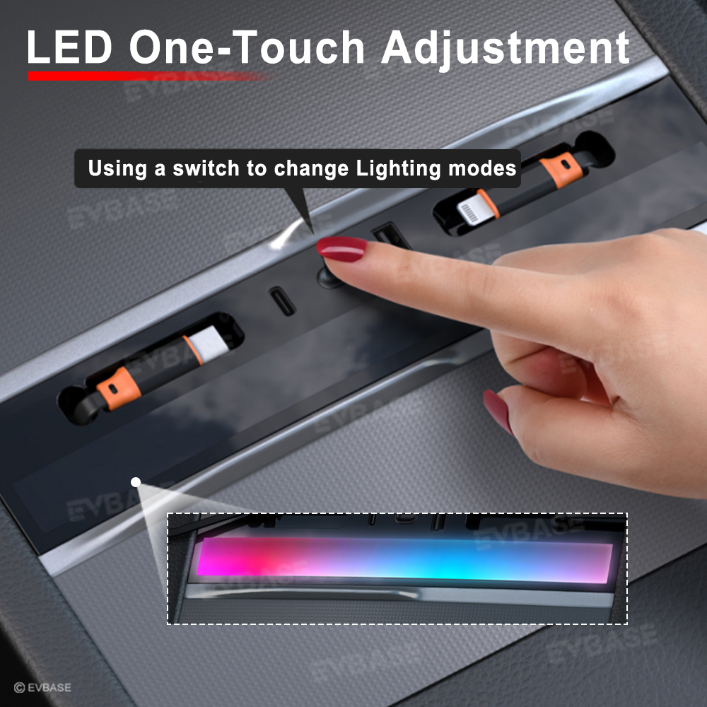 RGB USB Hub Adapter With Ambient Light for Tesla Model Y Juniper/3 Highland Center Console Multiport