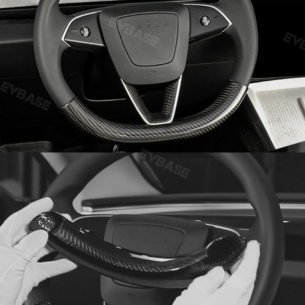 Model Y Juniper Steering Wheel Covers Real Carbon Fiber Grip Upper Lower Parts Overlay for Tesla